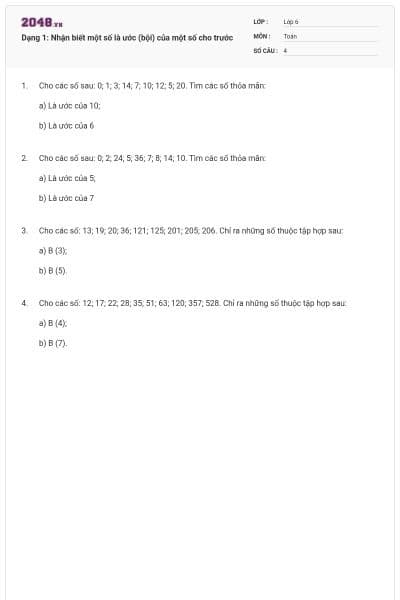 Dạng 1: Nhận biết một số là ước (bội) của một số cho trước