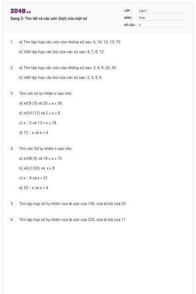Dạng 2: Tìm tất cả các ước (bội) của một số