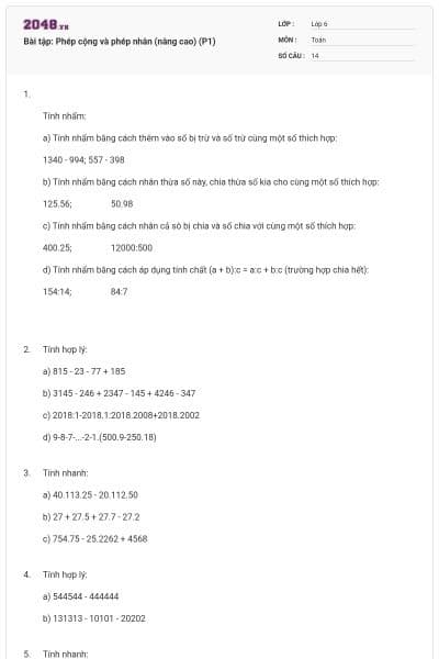 Bài tập: Phép cộng và phép nhân (nâng cao) (P1)
