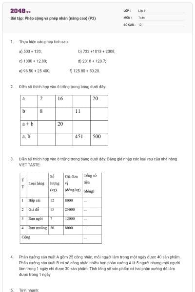 Bài tập: Phép cộng và phép nhân (nâng cao) (P2)