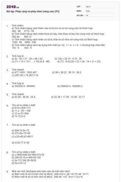 Bài tập: Phép cộng và phép nhân (nâng cao) (P3)