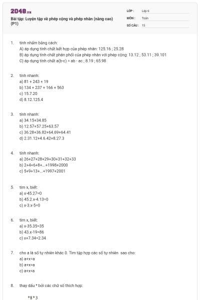 Bài tập: Luyện tập về phép cộng và phép nhân (nâng cao) (P1)