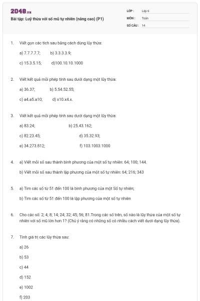 Bài tập: Luỹ thừa với số mũ tự nhiên (nâng cao) (P1)