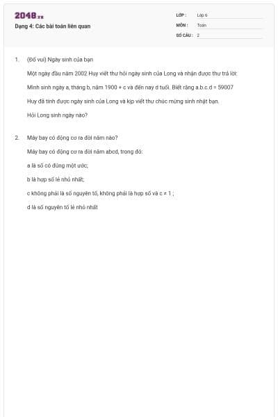 Dạng 4: Các bài toán liên quan