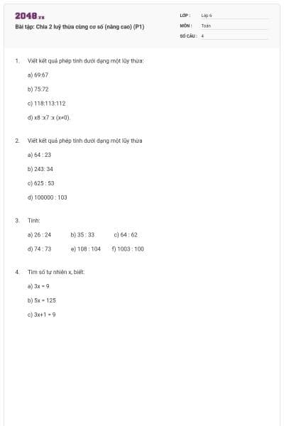 Bài tập: Chia 2 luỹ thừa cùng cơ số (nâng cao) (P1)