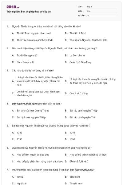 Trắc nghiệm Bàn về phép học có đáp án