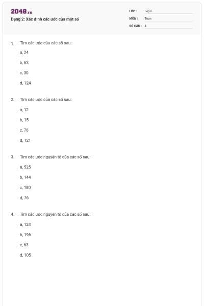 Dạng 2: Xác định các ước cửa một số