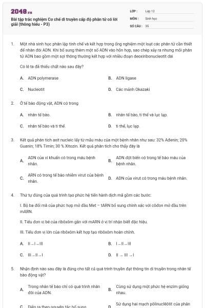 Bài tập trắc nghiệm Cơ chế di truyền cấp độ phân tử có lời giải (thông hiểu - P3)