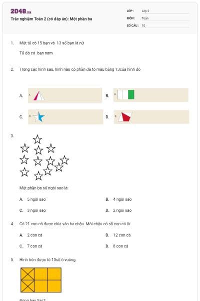 Trắc nghiệm Toán 2 (có đáp án): Một phần ba