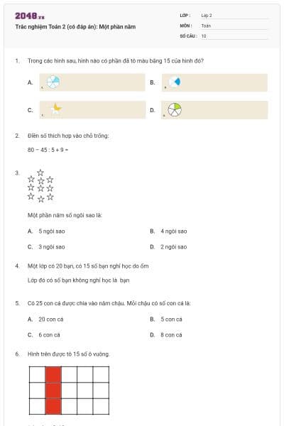 Trắc nghiệm Toán 2 (có đáp án): Một phần năm