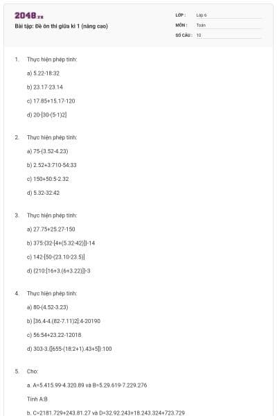 Bài tập: Đề ôn thi giữa kì 1 (nâng cao)