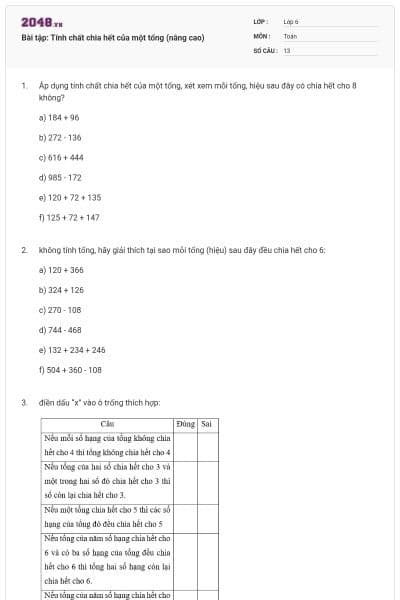 Bài tập: Tính chất chia hết của một tổng (nâng cao)