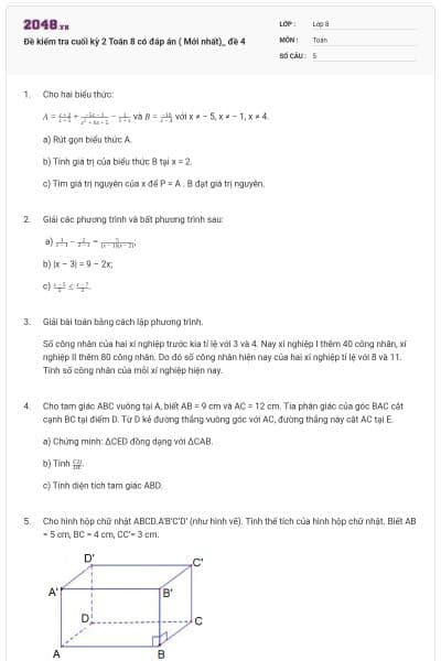 Đề kiểm tra cuối kỳ 2 Toán 8 có đáp án ( Mới nhất)_ đề 4
