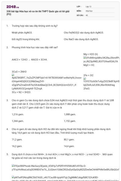 330 bài tập Hóa học vô cơ ôn thi THPT Quốc gia có lời giải (P3)