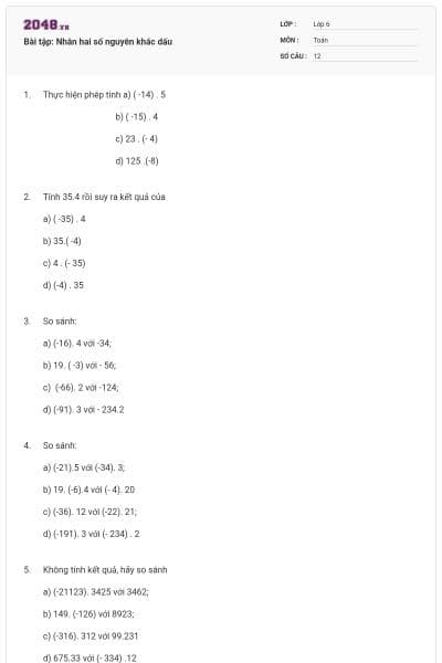Bài tập: Nhân hai số nguyên khác dấu