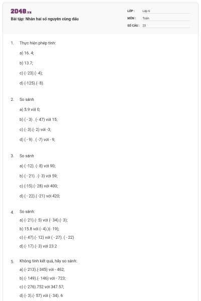 Bài tập: Nhân hai số nguyên cùng dấu