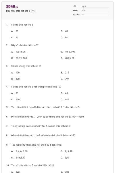 Dấu hiệu chia hết cho 5 (P1)