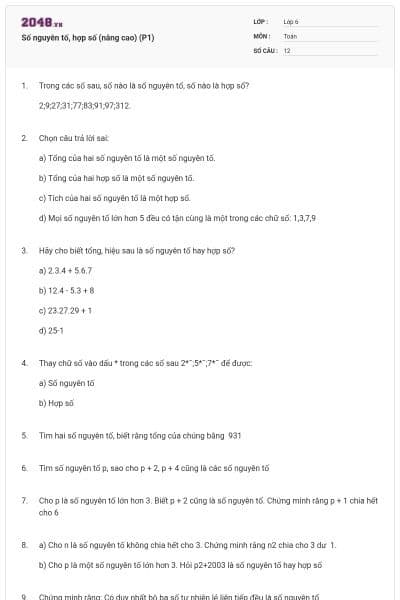 Số nguyên tố, hợp số (nâng cao) (P1)