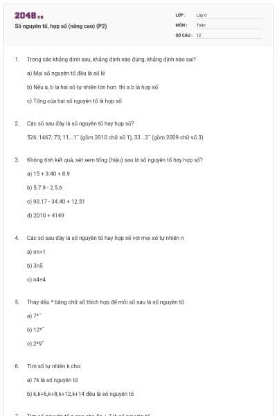 Số nguyên tố, hợp số (nâng cao) (P2)