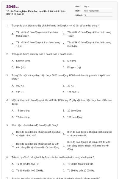 10 câu Trắc nghiệm Khoa học tự nhiên 7 Kết nối tri thức Bài 13 có đáp án