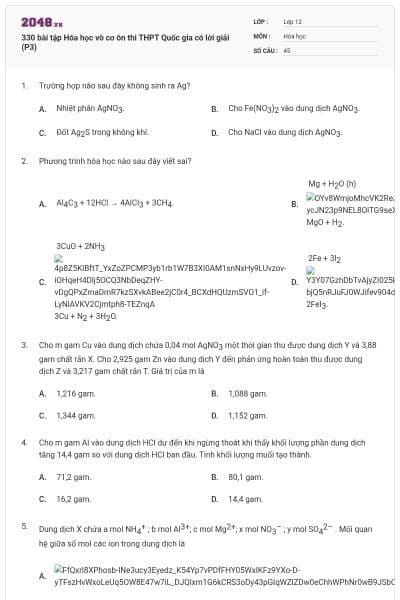 330 bài tập Hóa học vô cơ ôn thi THPT Quốc gia có lời giải (P3)