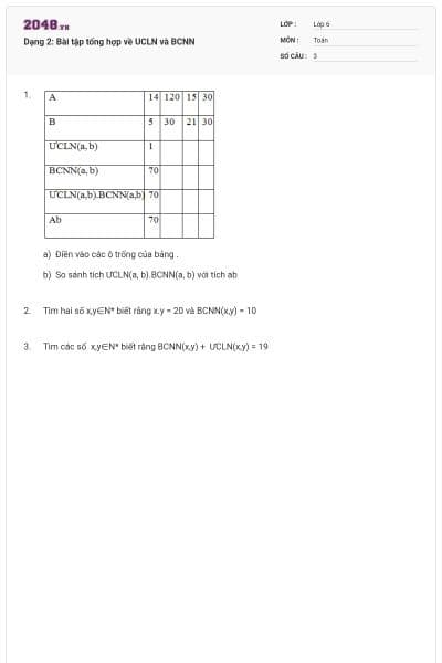 Dạng 2: Bài tập tổng hợp về UCLN và BCNN