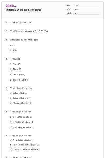 Bài tập: Bội và ước của một số nguyên