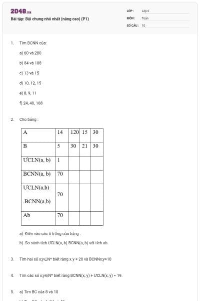 Bài tập: Bội chung nhỏ nhất (nâng cao) (P1)
