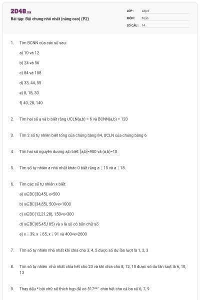 Bài tập: Bội chung nhỏ nhất (nâng cao) (P2)