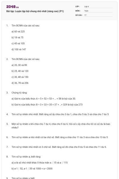 Bài tập: Luyện tập bội chung nhỏ nhất (nâng cao) (P1)
