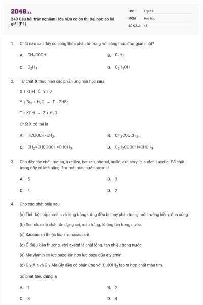 240 Câu hỏi trắc nghiệm Hóa hữu cơ ôn thi Đại học có lời giải (P1)
