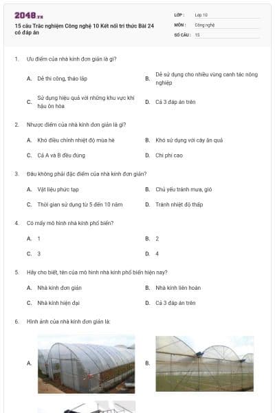 15 câu Trắc nghiệm Công nghệ 10 Kết nối tri thức Bài 24 có đáp án