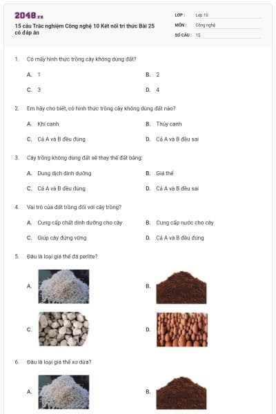 15 câu Trắc nghiệm Công nghệ 10 Kết nối tri thức Bài 25 có đáp án
