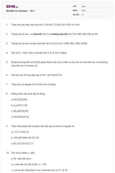 Đề kiểm tra chương 1 - Số 1