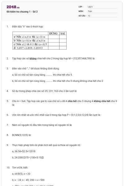 Đề kiểm tra chương 1 - Số 2
