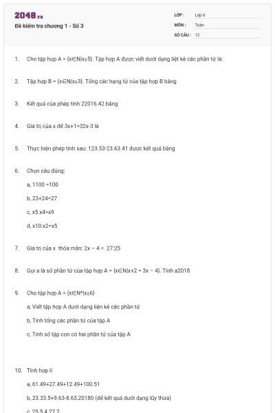Đề kiểm tra chương 1 - Số 3