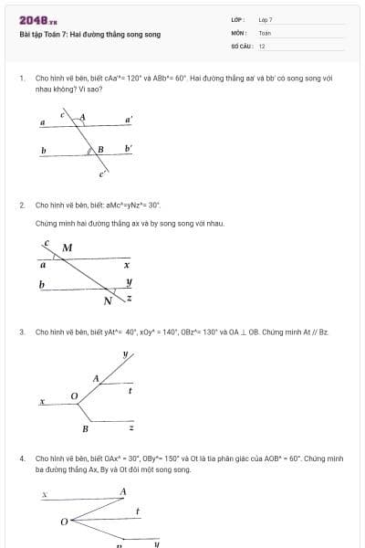 Bài tập Toán 7: Hai đường thẳng song song