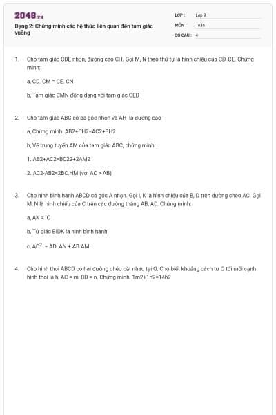 Dạng 2: Chứng minh các hệ thức liên quan đến tam giác vuông