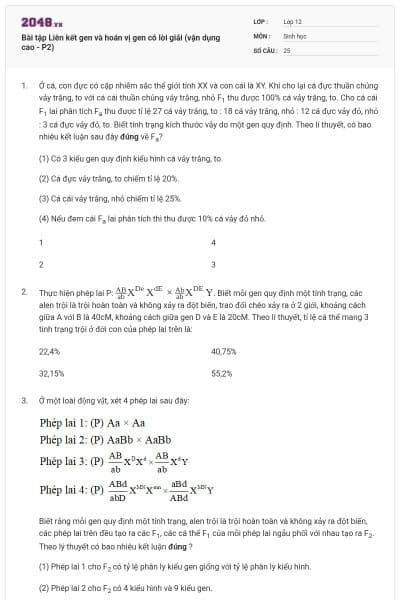 Bài tập Liên kết gen và hoán vị gen có lời giải (vận dụng cao - P2)