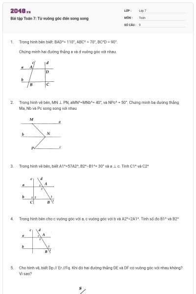 Bài tập Toán 7: Từ vuông góc đến song song