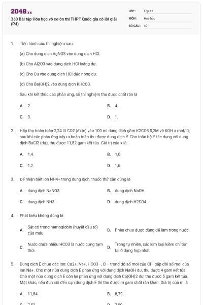 330 Bài tập Hóa học vô cơ ôn thi THPT Quốc gia có lời giải (P4)