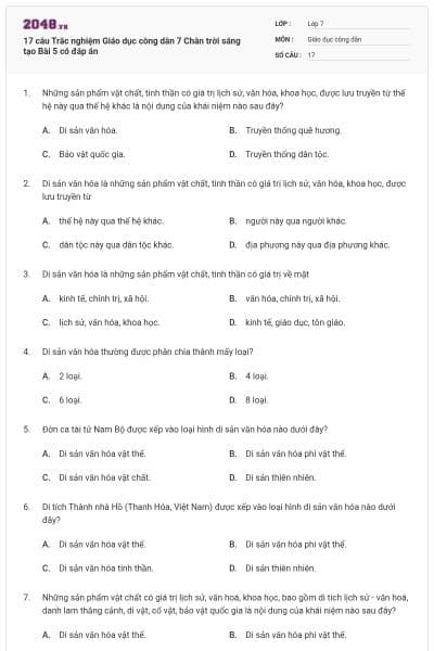 17 câu Trắc nghiệm Giáo dục công dân 7 Chân trời sáng tạo Bài 5 có đáp án