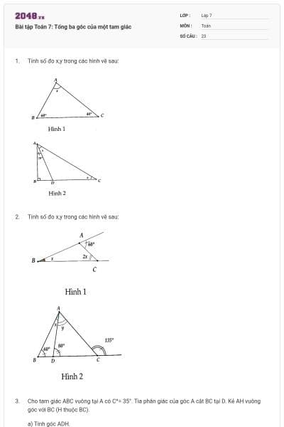 Bài tập Toán 7: Tổng ba góc của một tam giác
