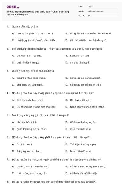 15 câu Trắc nghiệm Giáo dục công dân 7 Chân trời sáng tạo Bài 9 có đáp án