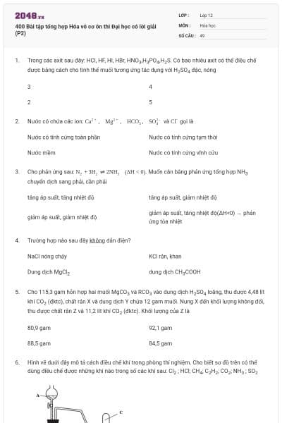 400 Bài tập tổng hợp Hóa vô cơ ôn thi Đại học có lời giải (P2)