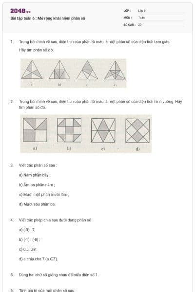 Bài tập toán 6 : Mở rộng khái niệm phân số