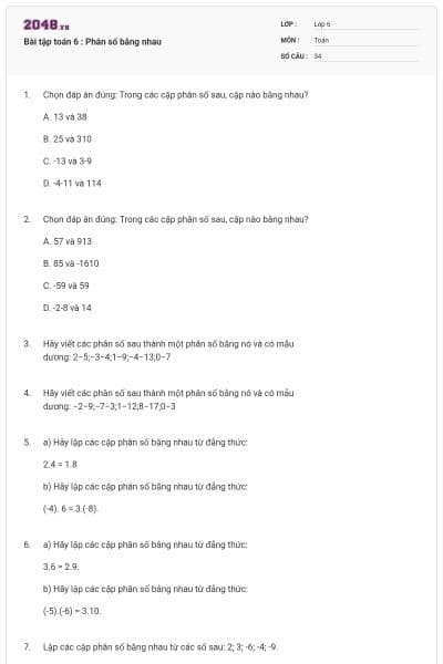 Bài tập toán 6 : Phân số bằng nhau