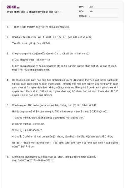 19 đề ôn thi vào 10 chuyên hay có lời giải (Đề 1)
