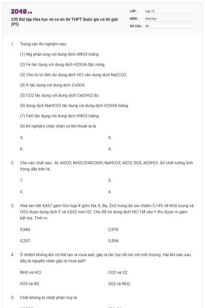 330 Bài tập Hóa học vô cơ ôn thi THPT Quốc gia có lời giải (P5)