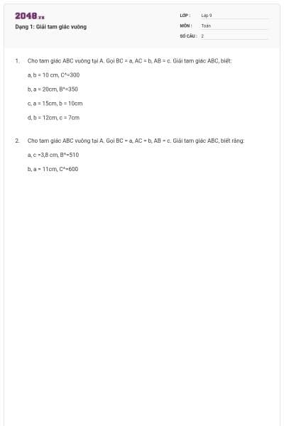 Dạng 1: Giải tam giác vuông
